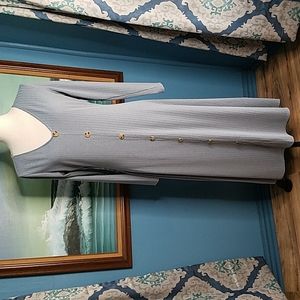 Muted Blue Gray Textured Peasant Dress